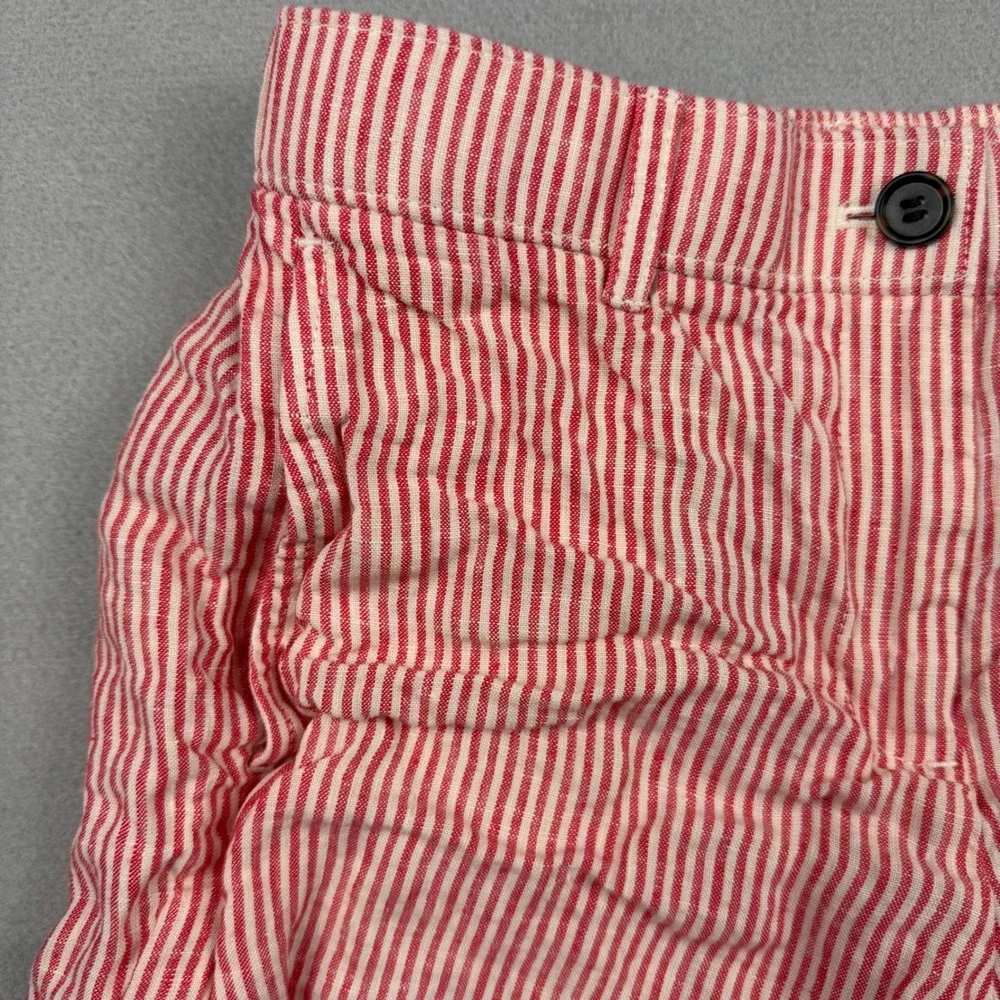 J.Crew Women XXS Electric Red Striped Harbor Shorts 100% Linen Re-Imagined CH879